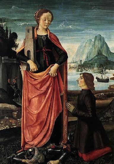 Domenico Ghirlandaio St Barbara Crushing her Infidel Father, with a Kneeling Donor Sweden oil painting art